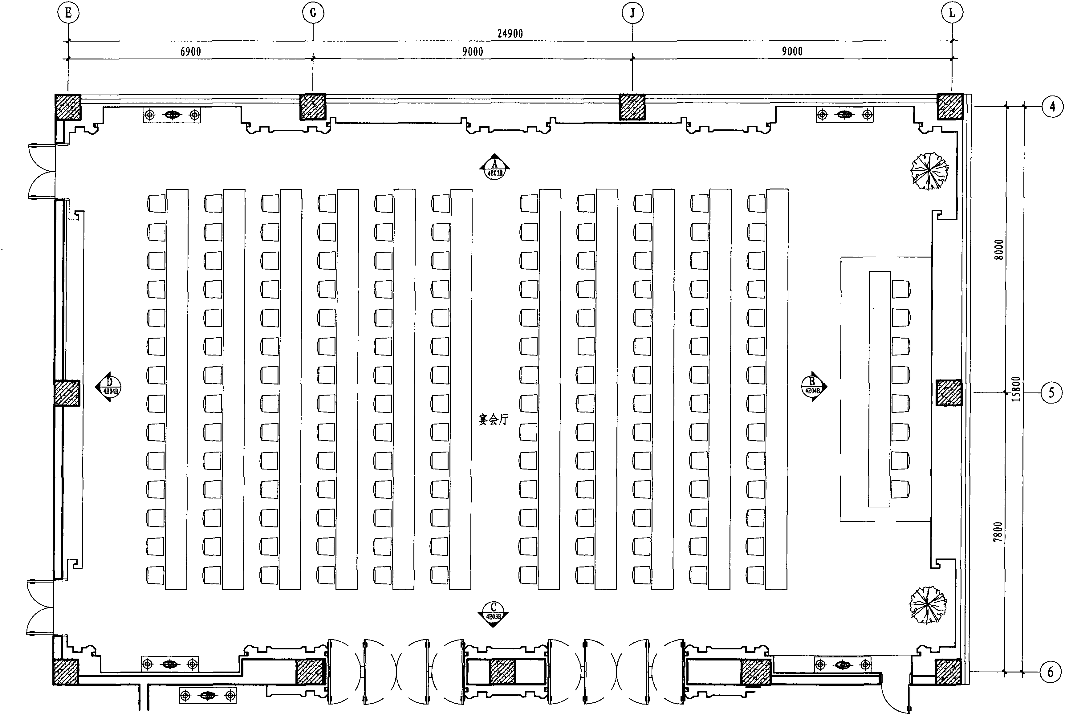 四层多功能厅平面布置图 1:100